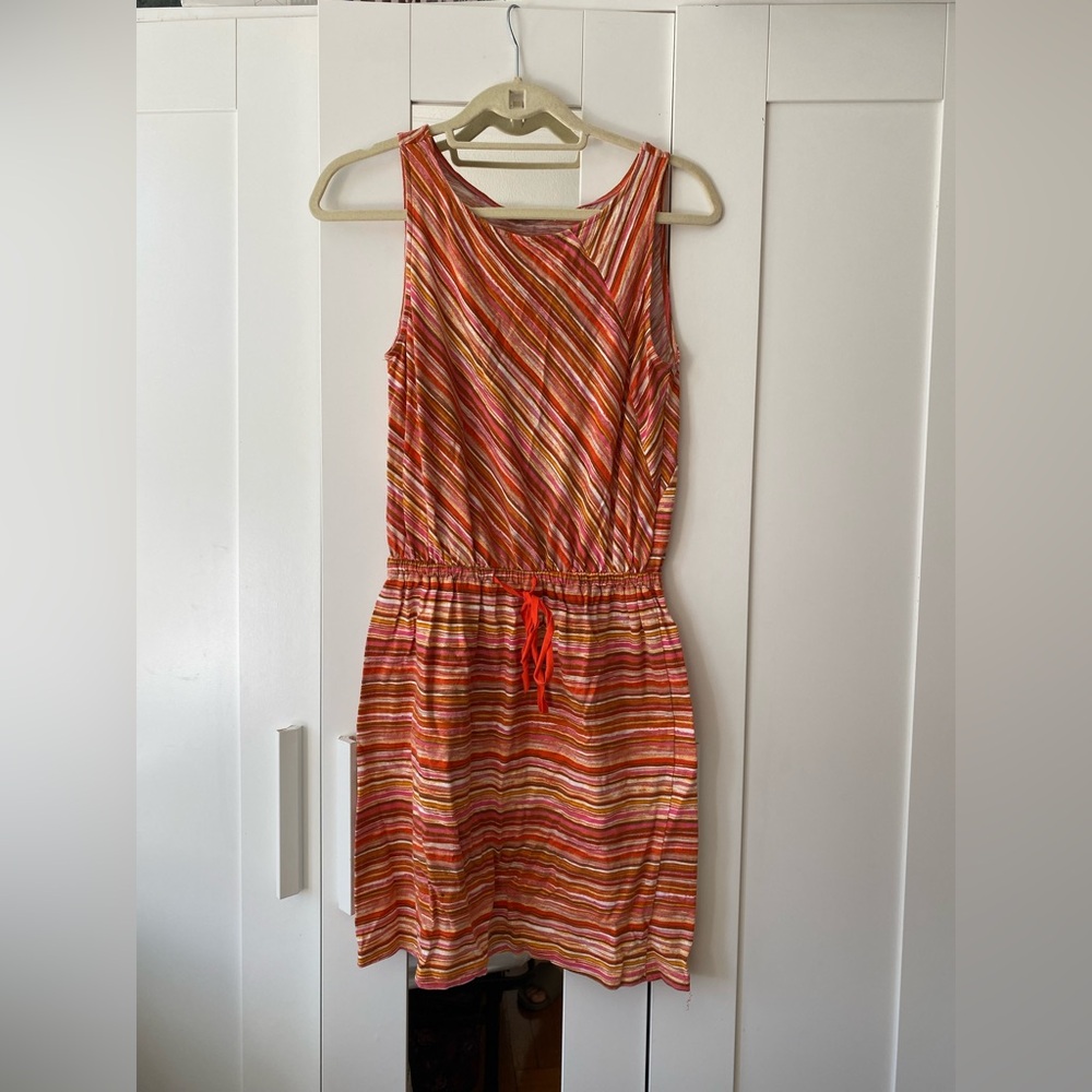 LOFT Casual Striped Sleeveless belted Dress - Orange Multi - Size XS